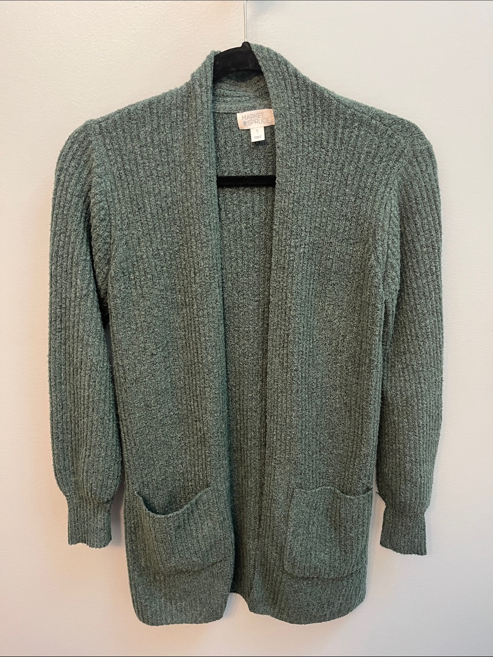 Market & Spruce Seafoam Green Ribbed Open-Front Pocket Cardigan